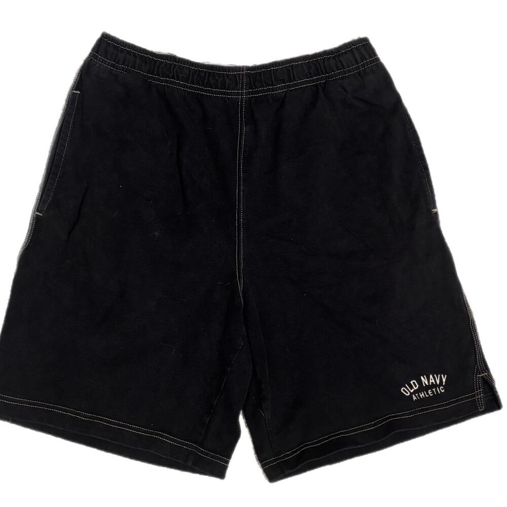 Y2k old navy black athletic shorts with white stitching (med)